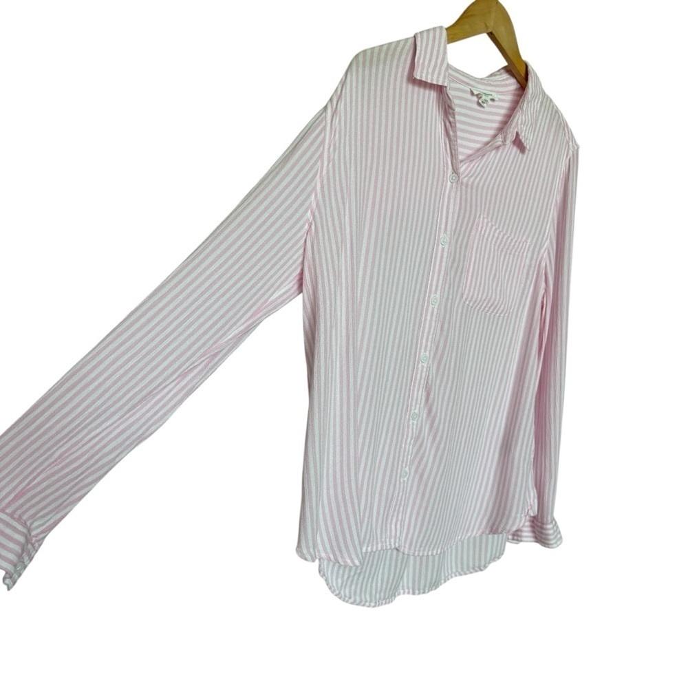 Beachlunchlounge Women's L Pink Striped Button-Up Shirt Long Sleeve Rayon Beach - Picture 4 of 10